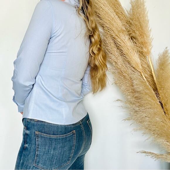 JONES NEW YORK Light Baby Blue Classic Collar Button Down Blouse Shirt Top 0 - Picture 3 of 11